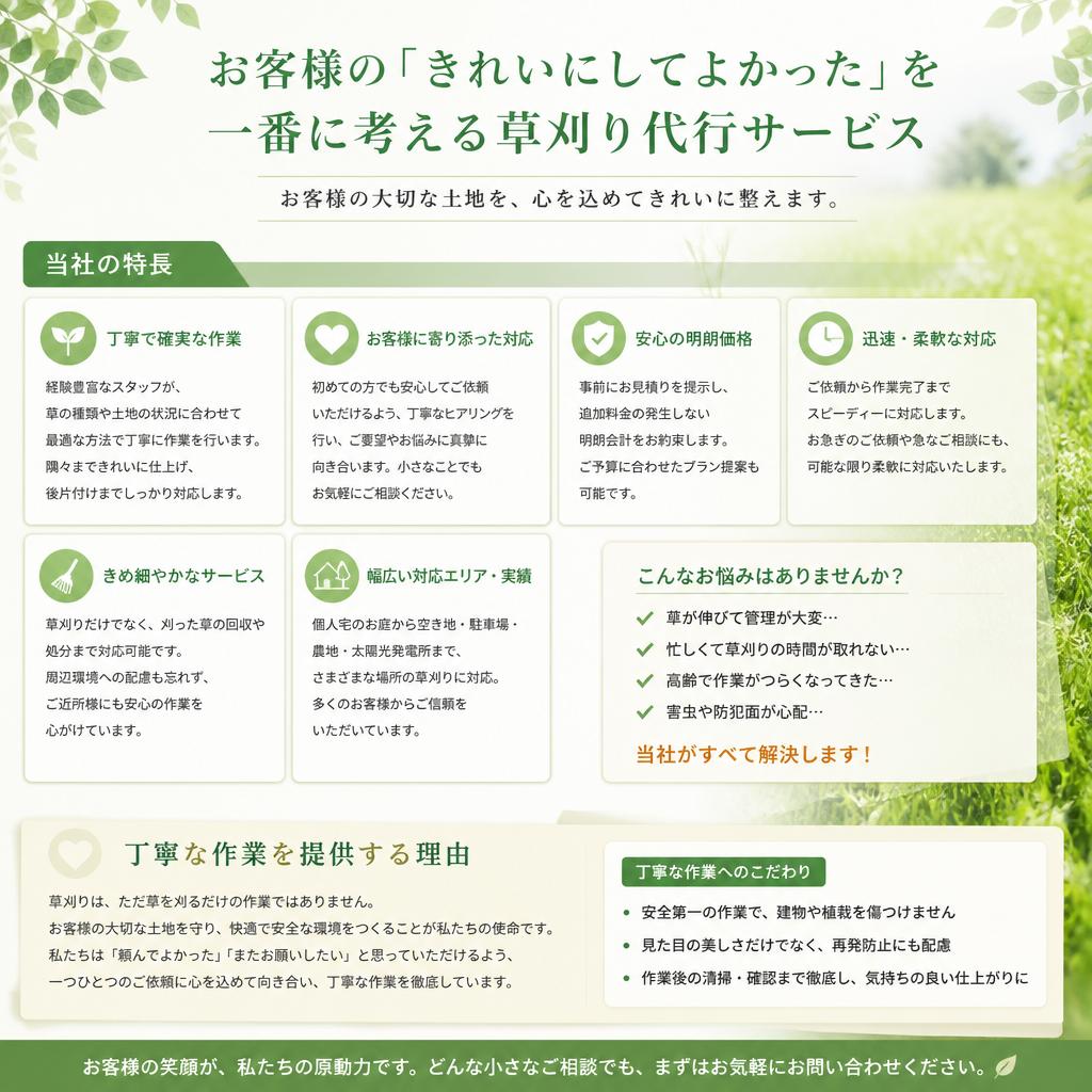 草刈り代行サービスの特徴