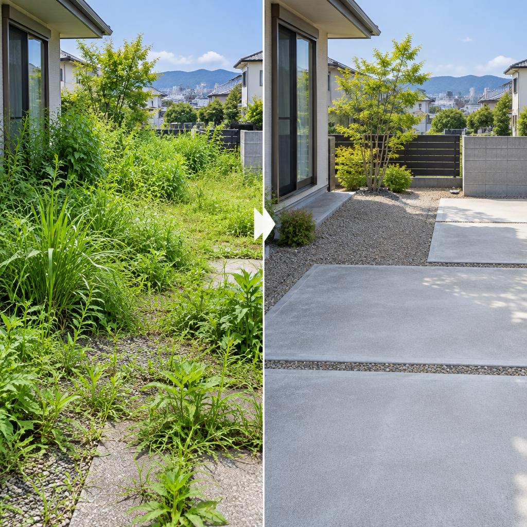 大野城市の雑草対策、もう悩まない。丁寧な草処理で、庭も駐車場もすっきり快適に。