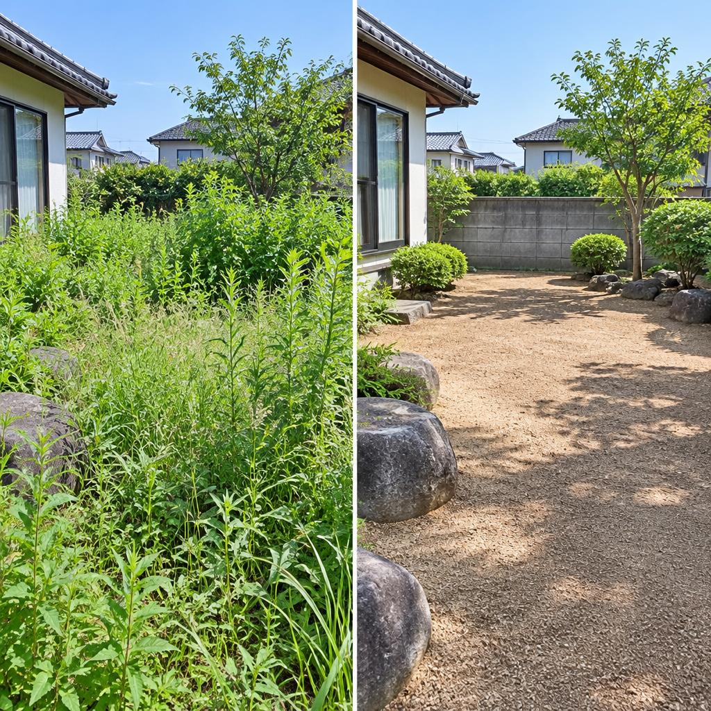佐賀市の草処理でお庭すっきり！雑草対策は、丁寧仕上げのクリーングラス春日にお任せください